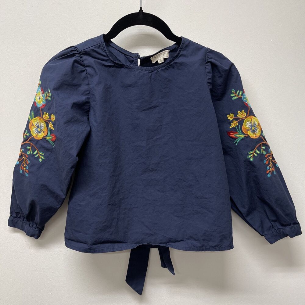 Hayden Girls Sz 9/10 Navy Blue Floral Embroidered Long Sleeved Top